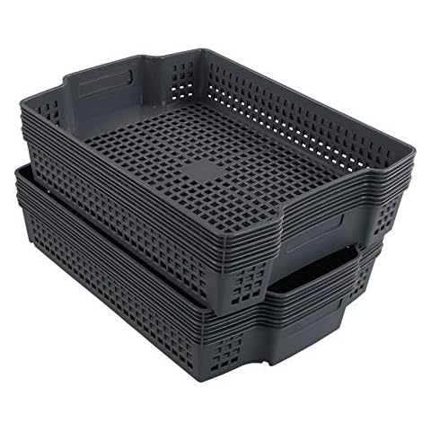 Zerdyne Gray Plastic Stacking File Organizer Tray Basket, Stackable Paper Storage Basket Tray, 6 Packs Cover