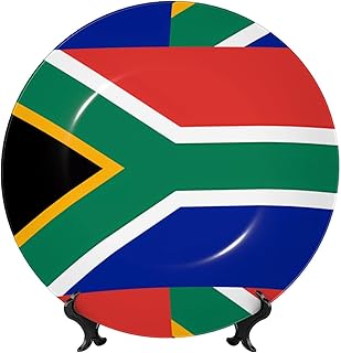 PHAYAH South Africa Flag Pattern Bone China Decorative Plate Ceramic Dinner Plates Crafts With Vertical Stand For Home Office Decor 7in