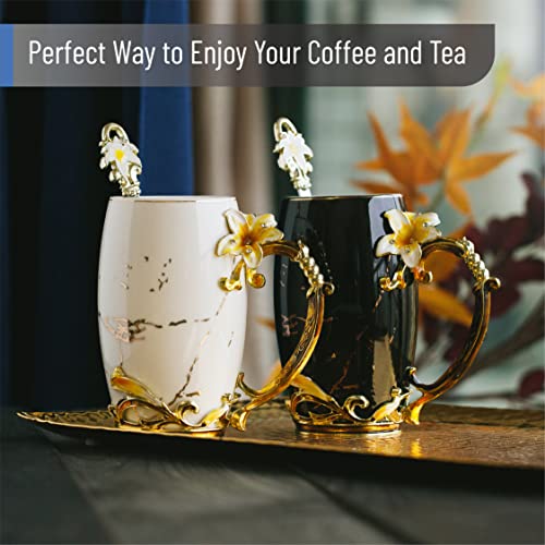 Btat - Fancy Coffee Mugs With Spoon, Floral Coffee Mugs, Set Of 2, Black And White, Ceramic Tea Cup, Tea Cup, Fancy Tea Cups, Gifts For Women, Tea Mugs For Women, Flower Tea Cup, Tea Sets For Women. #TOP5