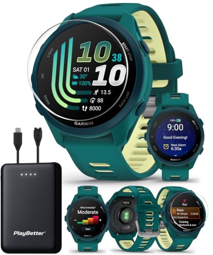 Garmin Forerunner 170 Music (Green) GPS Running Watch Charger Bundle
