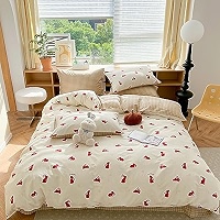 Strawberry Duvet Cover King Set - 3 Piece 100% Cotton Cute Bedding With 2 Pillowcases, Cream Yellowish Aesthetic Room Decor For Girls & Women - View #9