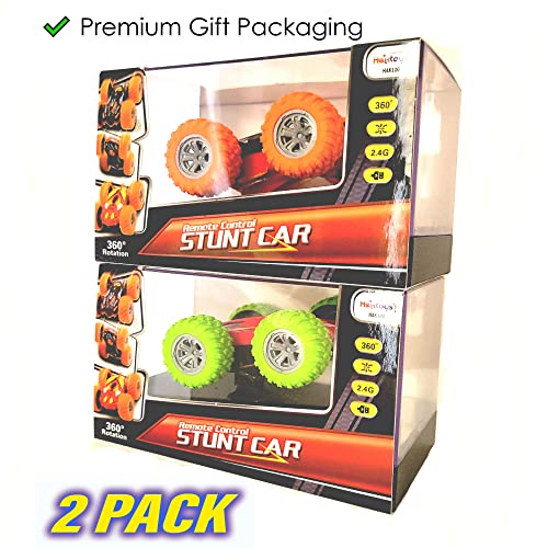 Haktoys 2-Pack Mini RC Stunt Cars &ndash; Double-Sided Rechargeable Remote Control Flip Vehicles, AWD Rotating & Tumbling Toy Cars for Kids Boys Girls, 2.4GHz for Dual Play