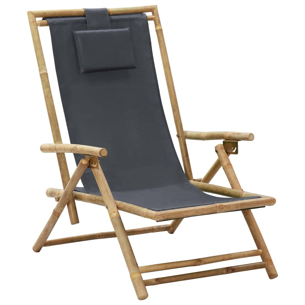 Chaise de relaxation pliable en bambou gris foncé pour balcon
