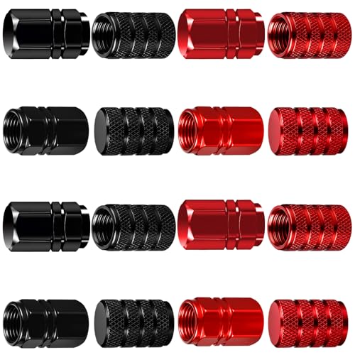 16 Pack Tire Valve Stem Caps, Anodized Aluminum Tire Valve Stem Caps Corrosion Resistant Cap Set for Cars Trucks Motorcycles Bike Red and Black