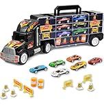Toy Truck Transport Car Carrier Toy for Boys and Girls age 3 - 10 yrs old - Hauler Truck Includes 6 Toy Cars and Accessories - Car Truck Fits 28 Car Slots - Ideal Gift For Kids 