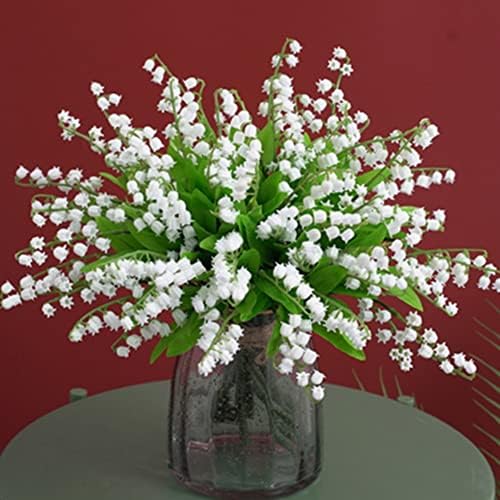 OUKEYI 18 Bundles Artificial Flowers, Lily of The Valley Plastic Flower ，Outdoor Bridal Wedding Bouquet for Home Garden Party Wedding Decoration (White)