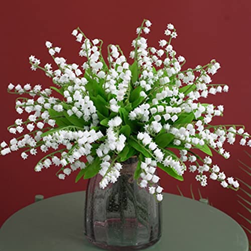 OUKEYI 18 ramos de flores artificiales, flores de plástico de lirio de los valles, ramo de boda al aire libre para decoración del hogar, jardín, fiesta, boda (blanco)