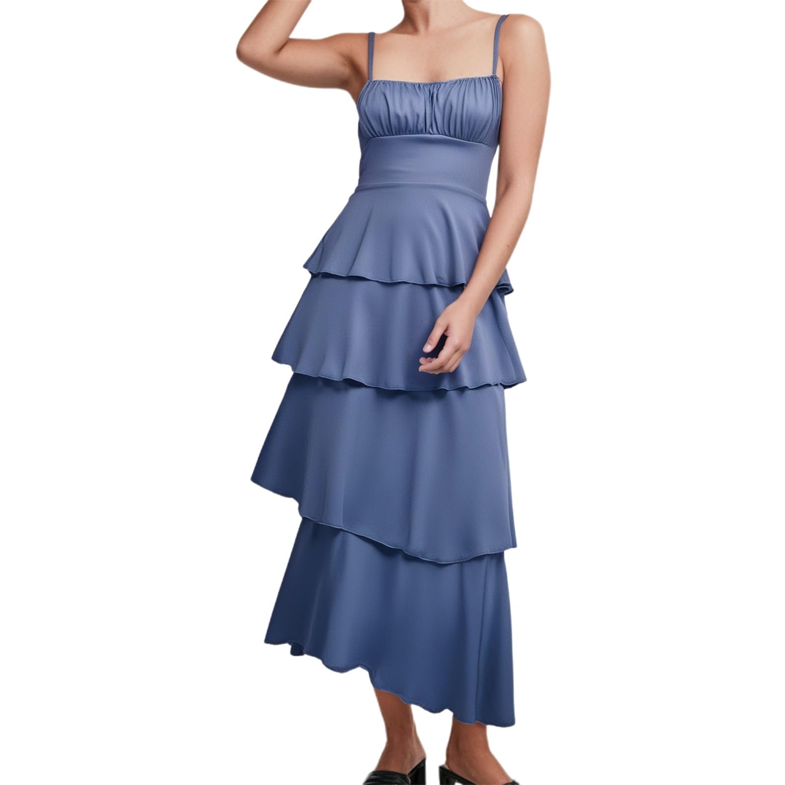 Générique Robe Casual Femme à Dos avec Bretelles Plissées et Nœud Élégant pour Une Mode et Séduisante