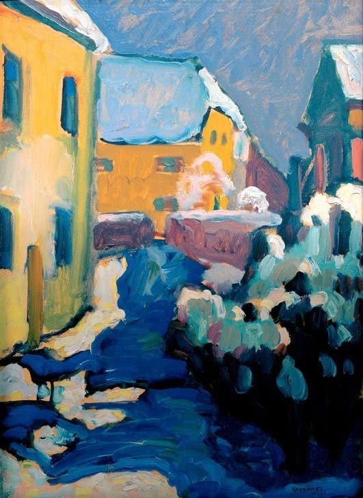 Tableau Kandinsky Cimetière et presbytère, impression d'art mural premium