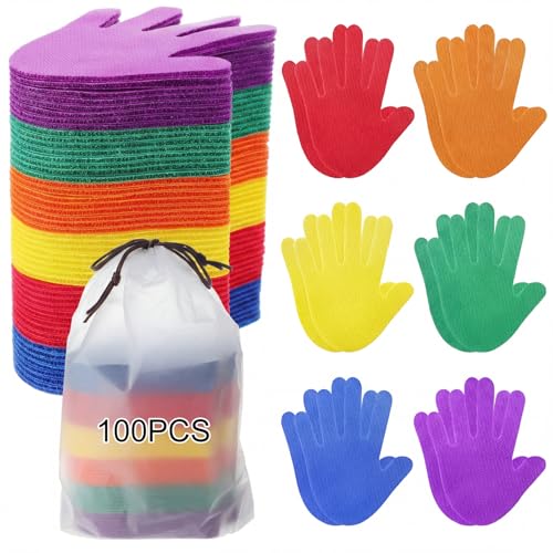 PerKoop 100 Pcs Flower Fish Carpet Markers 6 Colors Hook and Loop Spot Markers Sticky Carpet Markers for Classroom Kindergarten Preschool Must Haves Floor Dots Teacher Supplies(Hand)