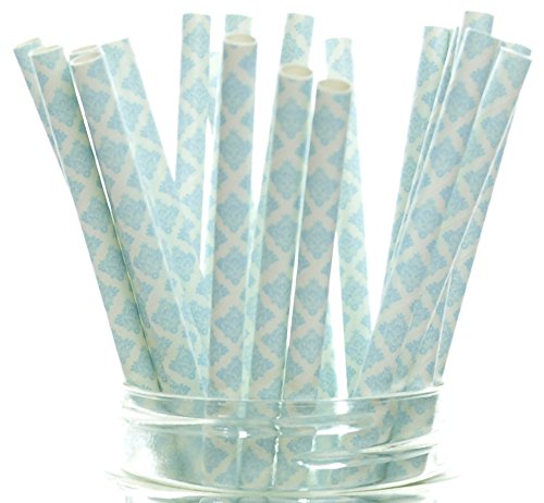 Pitillos de papel azul aqua claro floral damasco x25 miniatura 1