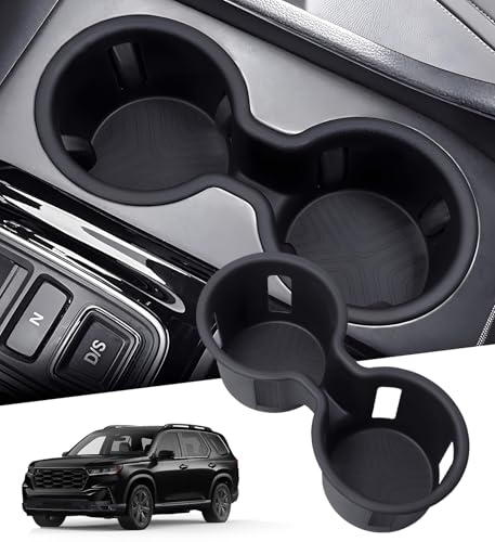 Image of Center Console Cup Holder Inserts for Honda Pilot 2023-2026 & Passport /Ridgeline 2024-2026, Interior Accessories TPE Car Cup Holder Cover for 23-26 Pilot & 24-26 Passport /Ridgeline, Black
