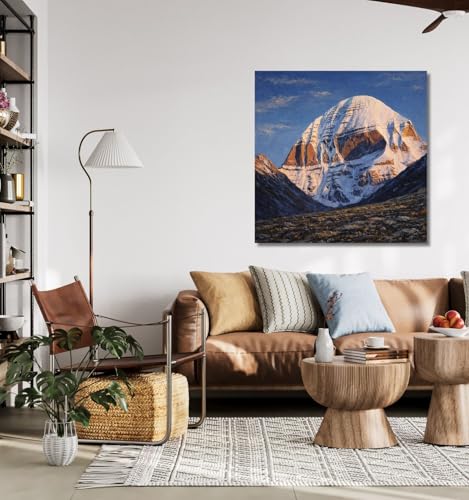 Image of Kunj Cart Mount Kailash Painting | 10+ DESIGNS | Kailash Parvat Canvas Painting for Living Room, Temple Home & Office Wall Decoration (Kailash Mountain Photo, 12x12 Inch, Framed)