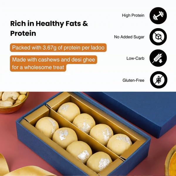 Image of KiloBeaters Sugar Free Cashew Ladoo | Low Carb Keto Sweet | Vegan, Gluten Free & Plant-Based Mithai | Made with Premium Cashews & Almonds | Healthy Rakhi, Diwali & Festive Gift | 400 g