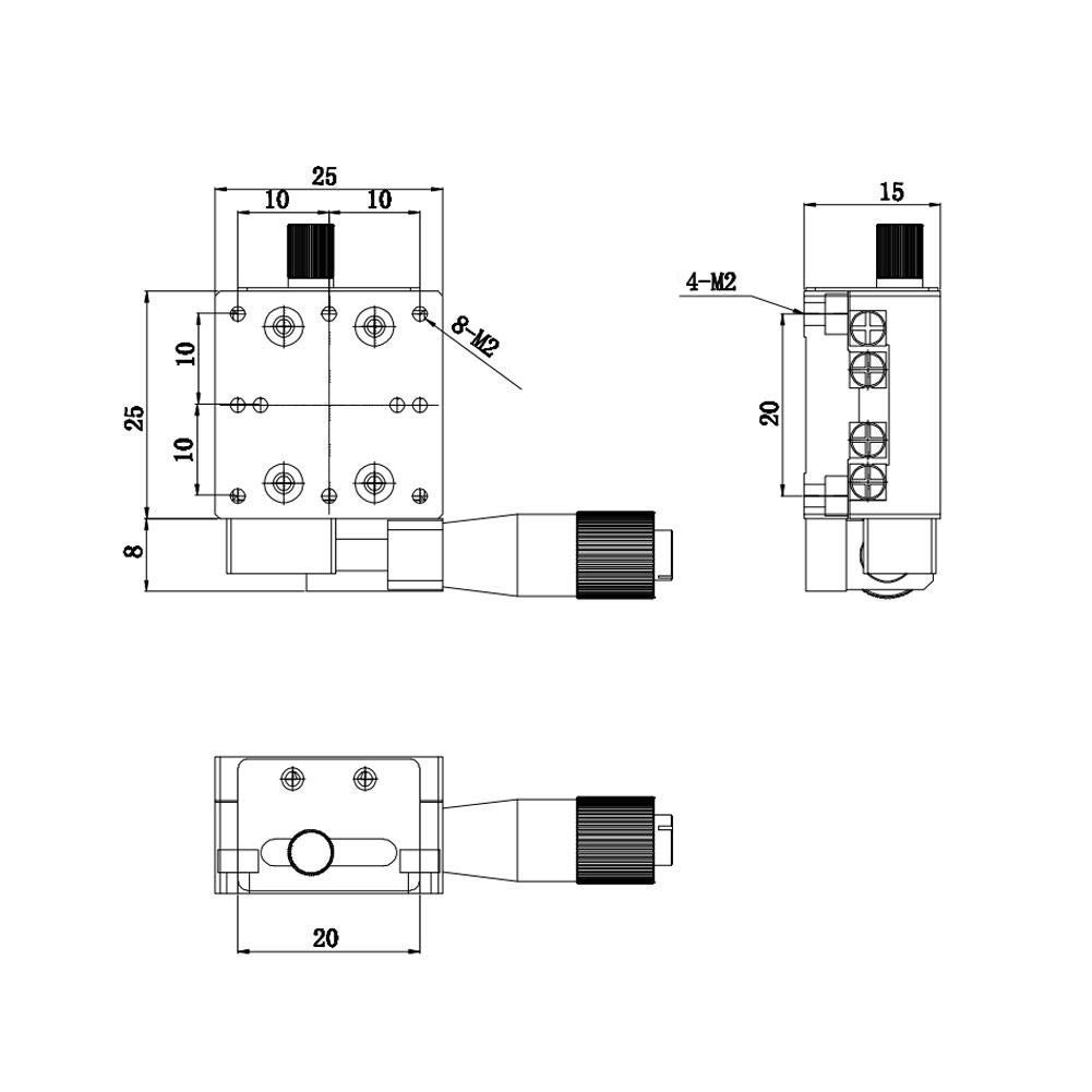 SEMX25-AS Platine linéaire à étage X, 25x25mm X Guide de rouleau croisé à phase linéaire avec translation manuelle