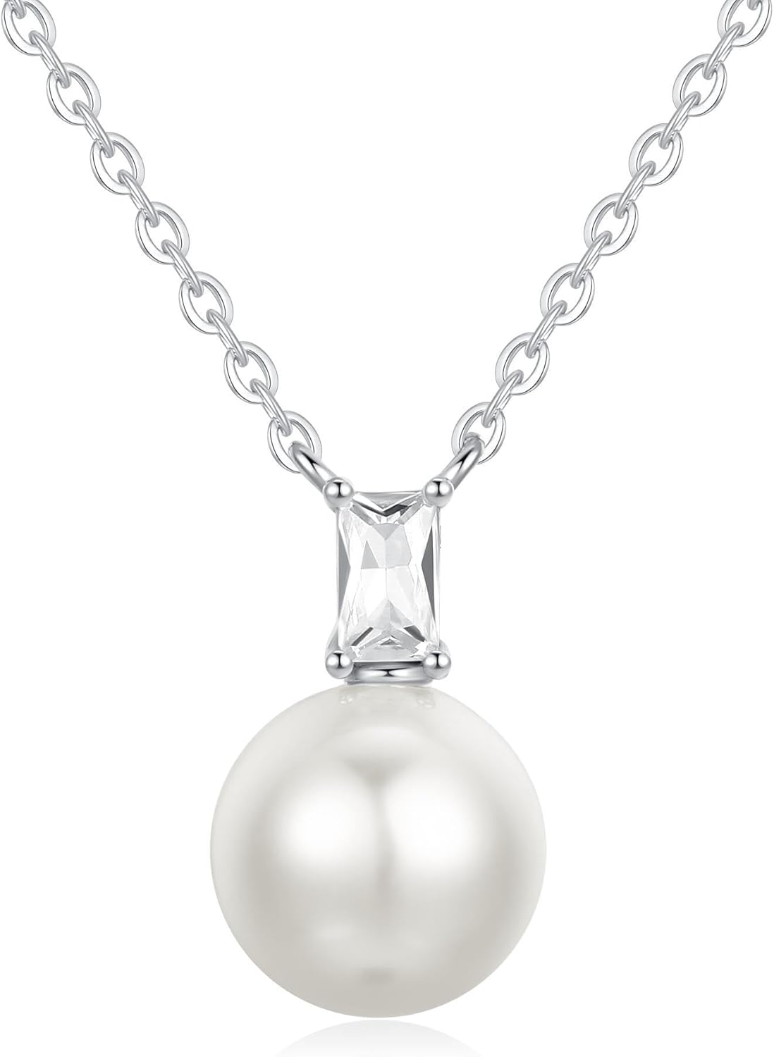 GAVU 925 Sterling Silver Imitation Pearl Necklace for Women, Single Pearl Pendant Necklace for Women