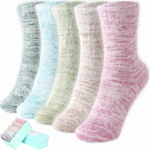 Image of ICEIVY 5 Pair Fuzzy Cozy Socks for Women - Warm Comfy Soft Casual Home Sleep Winter Wool Socks - Gifts for Women