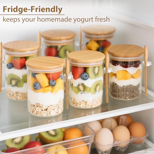 TBWIND 6 Pack Overnight Oats Containers with Lids and Spoons, 16oz Glass Jars with Bamboo Lids, Airtight Meal Prep Yogurt Containers for Breakfast, Parfait, Salad, Chia Pudding by TBWIND - Image 5