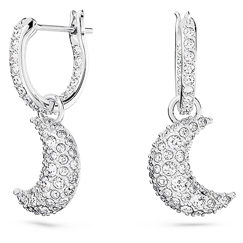 Swarovski Luna Orecchini Pendenti, Con Cristalliswarovski, Placcati In Tonalità Rodio, Bianco