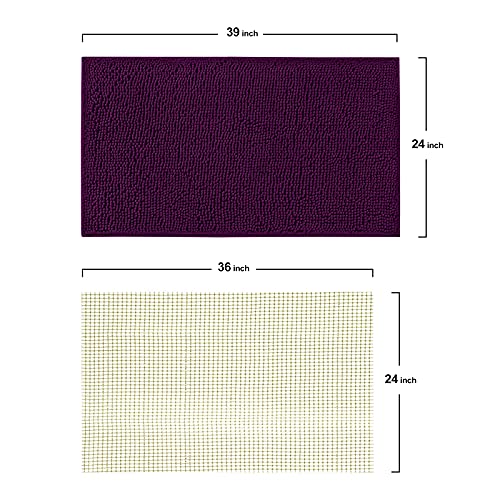 Mayshine 24X39 Inches Non-Slip Bathroom Rug Shag Shower Mat Machine-Washable Bath Mats - Plum And Area Rug Gripper Pad (24X36 Inches), 2 Item Bundle #TOP5