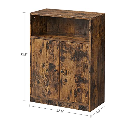 Tinkle Well Industrial Storage Floor Cabinet, Wood Sideboard With Door And 2-Tier Adjustable Shelf, Organizer For Kitchen, Living Room, Rustic Brown #TOP1