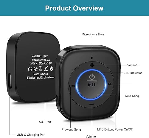 Miniatura 6 de Golvery Receptor Bluetooth para altavoz antiguo con Bluetooth V5.4, batería de 20 horas, llamadas manos libres, conexión dual a 2 teléfonos