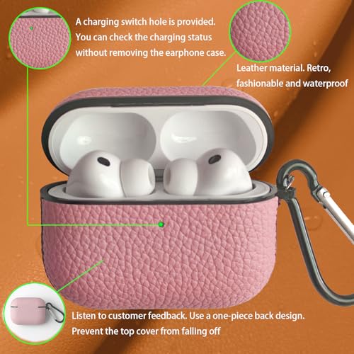 Image of for Leather AirPods Pro 3 Case 2025|Cute Hard Air Pods Pro 3 Case (Model A2700 /A2931)|with Keychain|Retro Airpod 3 Pro Cases for Man Women(Pink)