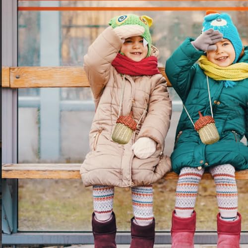 Woven Basket,Girls Bag,Kids Handbag, Rattan Bag for Kids Acorn Shaped Rattan Storage Basket Mini Kids Crossbody Bag Lidded Woven Cute Breathable Kids Bag Birthday Gift3