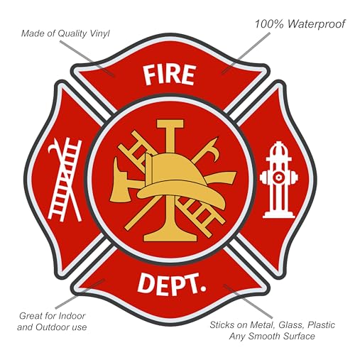 Fire Dept Maltese Cross Shaped Sticker - Red Yellow Firefighter, First Responder Stickers Helmet Car (9" x 9") by Black Diamond Art - Image 3