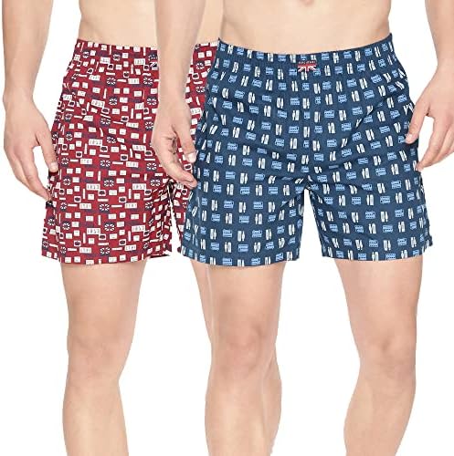 Pepe Jeans Men's Printed 100% Cotton Regular Fit Long Boxer Shorts | Pack of 2 Stylish AOP Long Boxers for Innerwear & Lounge Wear | Soft Breathable Fabric | Elastic Waistband | Everyday Comfort