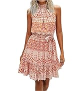 Halter Dresses for Women Summer Casual Floral Dress Boho Ruffle Swing Sundresses Stylish Sleevele...