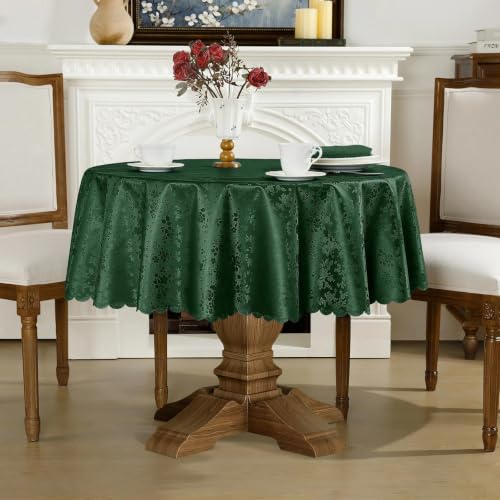 Image of Romanstile Waterproof Vinyl Tablecloth Round, 60 x 60 Inch, Dark Green