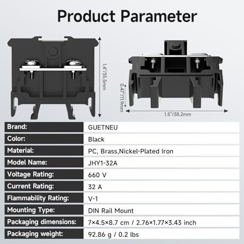 Borniers de rail DIN 660V 32A assemblables pour câbles - 6
