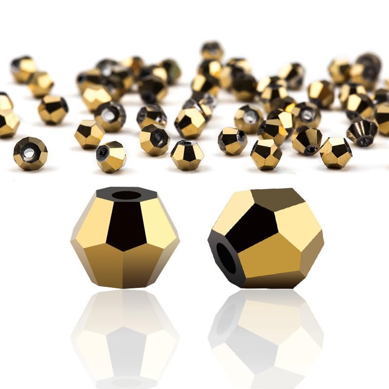 Zestaw wielokolorowych koralików Bicone Crystal Beads - koraliki szklane 3-6 mm do wyrobu biżuterii i projektów rękodzielniczych(Gold Plated,4.0MM about 720PCS)