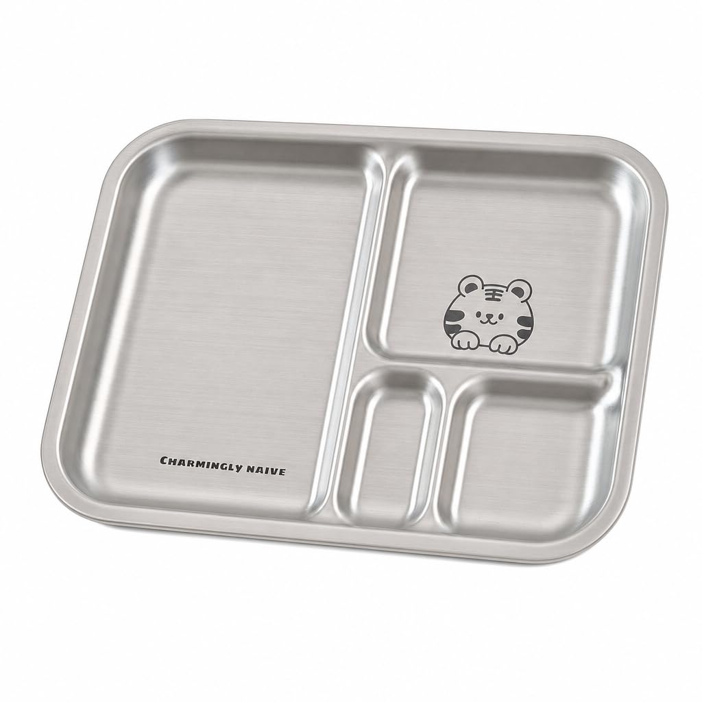 Stainless Steel Plate for Kids, 4-Compartment Divided Dish for Toddlers & Children, Food-Grade Unbreakable Meal Tray for Home, School & Travel-image-23