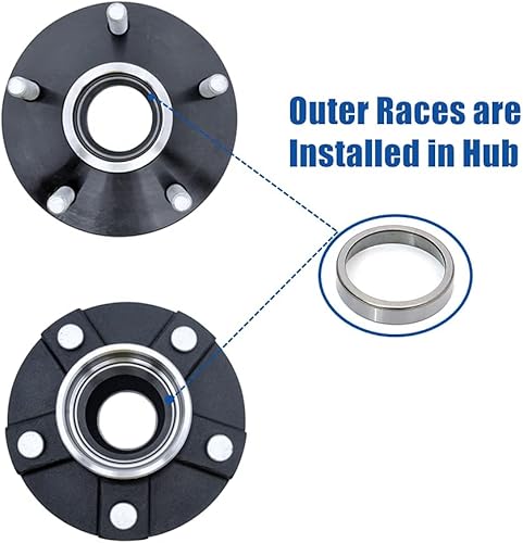 Miniatura 2 de Conjunto de cubo de remolque circular de 5 pernos de 5 pulgadas con husillo cónico y rodamientos de 1-3/8 a 1-1/16 pulgadas, juego de 2