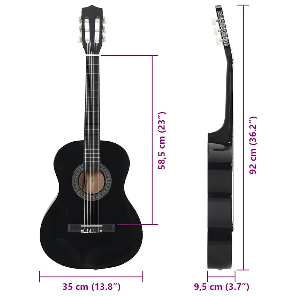 Klassikgitarre Schwarz 3/4 Größe 36 Zoll aus Lindenholz mit Nylon Saiten und Griffbrett für Anfänger Kinder Konzert Musik Unterricht und Spielen Lernen