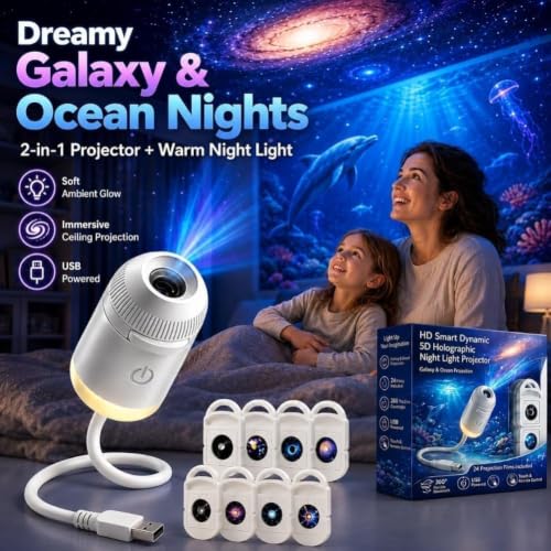 2027 Upgraded Hd Smart Dynamic 5D Holographic Night Light Projector, Plug and Play Hd Star Projector, 360° Adjustable Galaxy and Ocean for Bedroom Ceiling - Image 2
