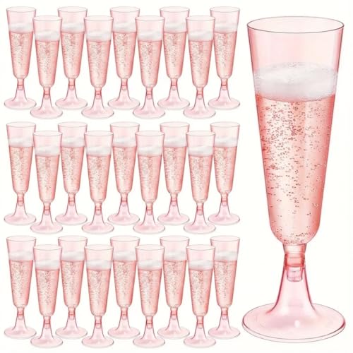 CYUU 25 Pack Plastic Champagne Flutes 5.5oz Pink Disposable Suitable for Wedding Birthday Party Thanksgiving Day Christmas Supplies