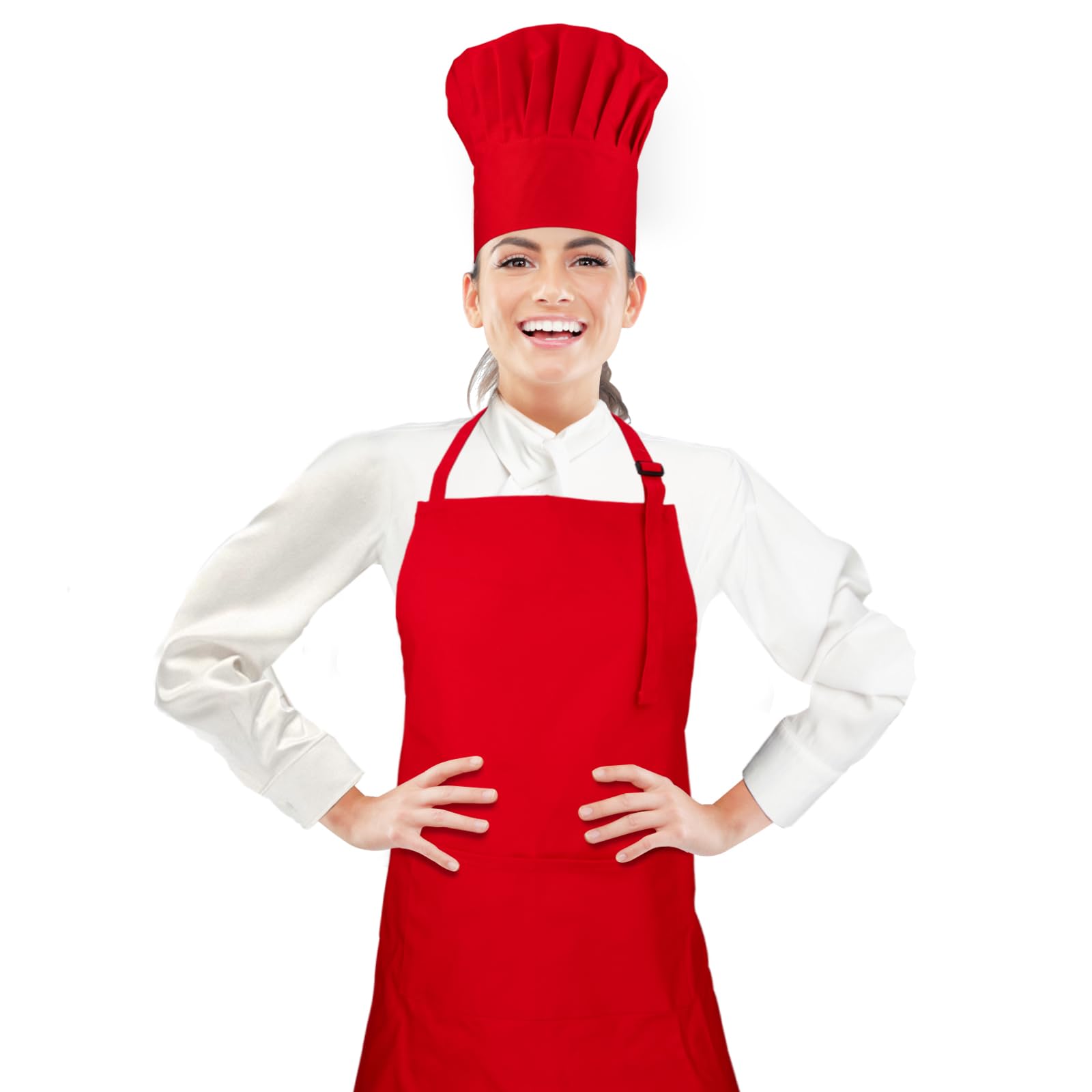 Set grembiule da chef e cappello, 2 tasche regolabili, in cotone, grembiule da cucina, costume da panettiere per uomo e donna