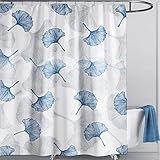 Blue Plant Leaves Bathroom Shower Curtains 72 inch Drop Fabric Shower Curtain with 12 Hooks...