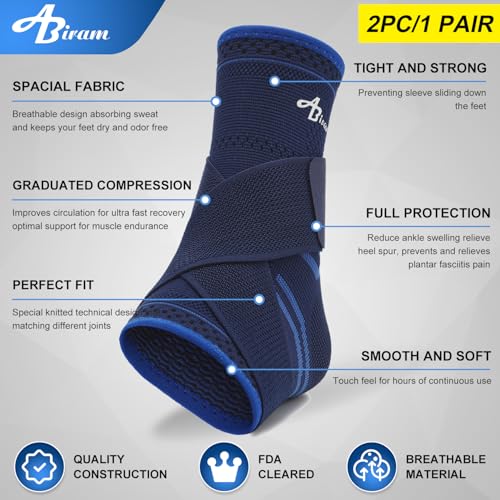 Image of ABIRAM Ankle Brace for Men & Women - Adjustable Compression Sleeve with Wrap, Stability Support & Relief for Sprained Ankle, Plantar Fasciitis & Achilles Tendonitis - Breathable Running & Sports Gear