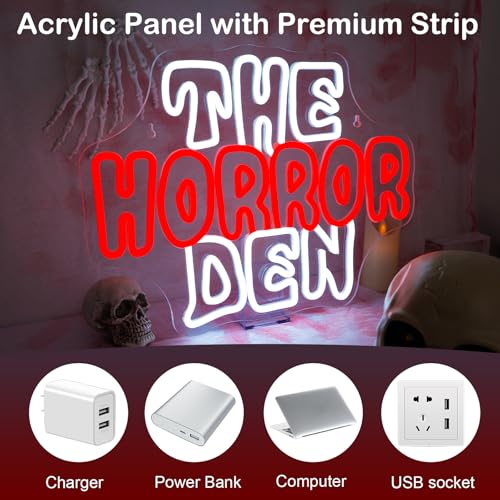 Image of Horror Den Neon Sign Spooky Wall Light Scary Gift for Movie Fans Decoration