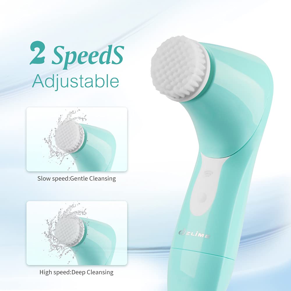 ZLIME Face Cleansing Brush Face Wash Brush Waterproof 4 Spin Brush Head for Deep Cleansing Gentle Exfoliating Makeup Remove Massaging Blackheads Removal (Blue)
