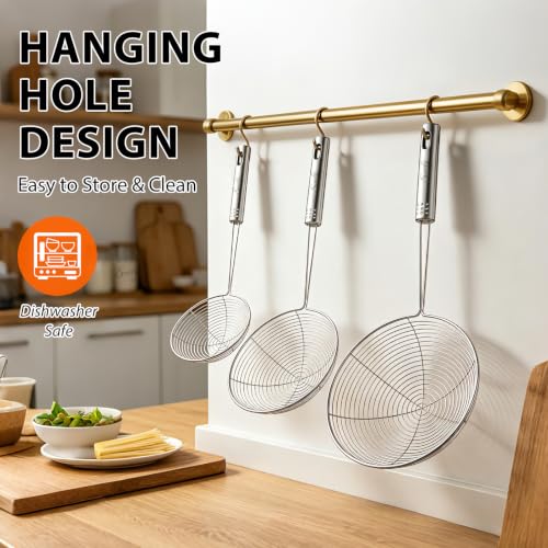Image of Swify Spider Strainer Set of 3 Asian Strainer Ladle Stainless Steel Wire Skimmer Spoon with Handle for Kitchen Frying Food, Pasta, Spaghetti, Noodle-30.5cm, 32cm, 35cm