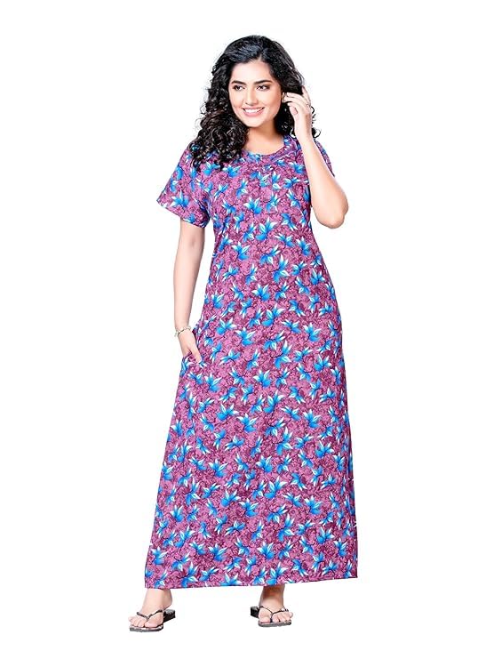 Image of Keyocean Women's Cotton Printed Maxi Night Gown Nighty (Pack of 4)