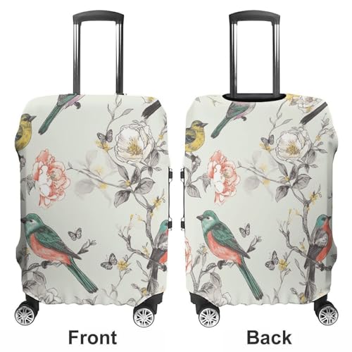 Birds And Flower Luggage Cover, Washable Elastic Suitcase Cover Protector Fit 18-32 Inch Luggage3