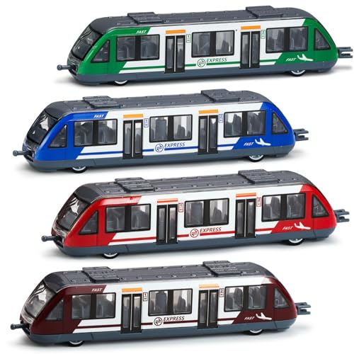 VBACALA Train Jouet 4 Pièces,Train à Grande Vitesse pour Enfants à partir de 3 Ans,Trains avec Fonction de Recul et Attelage,Compatible avec Les Rails 4CM,Jouet...