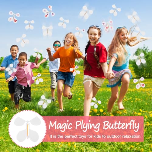 Image of LOMIMOS 20Pcs Flying Butterfly, White Magic Wind Up Butterfly Toy DIY Butterfly Wings for Kids Surprise Wedding Birthday Party Gifts Book Greeting Card Creative Craft Project（White Skeleton）