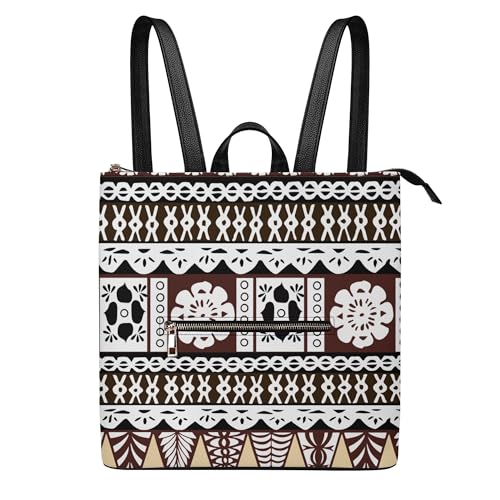 Women And Girls Pu Zipper Backpack Casual Large-Capacity Storage Backpack Polynesian Samoan Art Print
